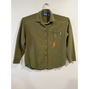 Vtg Disney Pooh Shirt Women's Large Green Ribbed Embroidered Tigger Long Sleeve